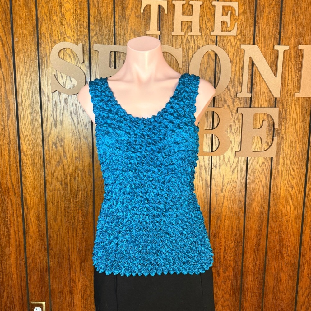 Vintage 90s Teal Blue Popcorn Top One Size Tank Whimsigoth Grunge Y2K McBling